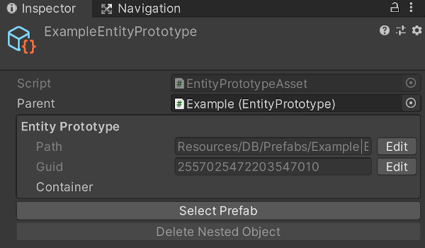entity prototype asset guid & path