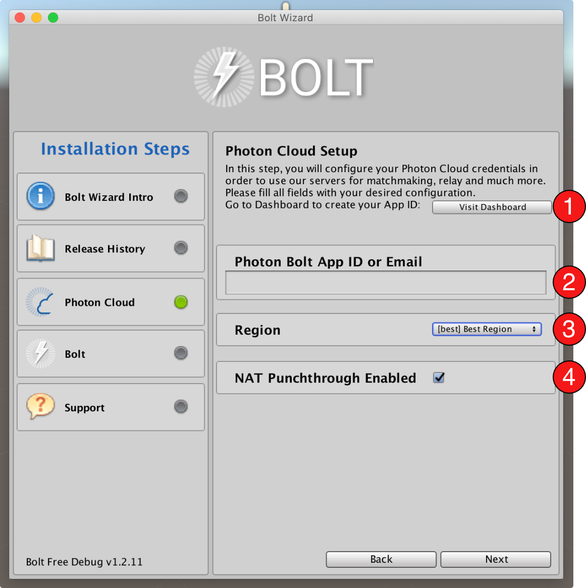 bolt wizard - photon cloud settings