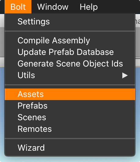 access bolt assets from window menu