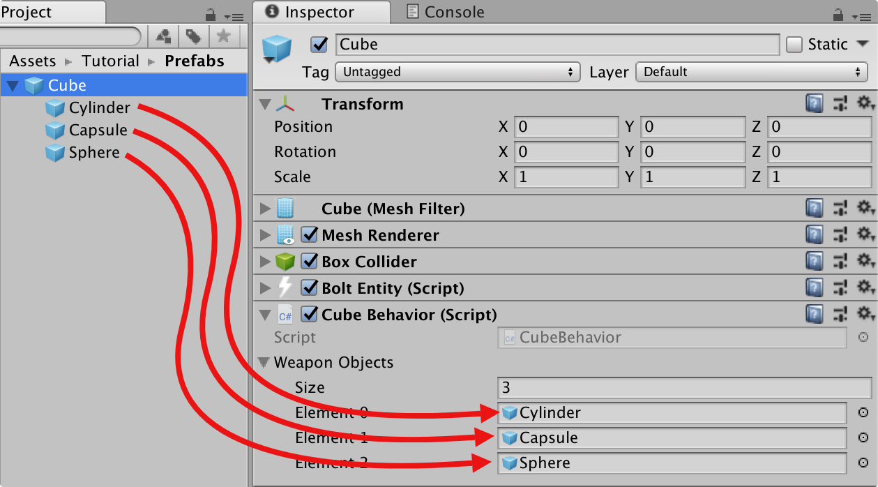 drag weapon object to cube behavior script