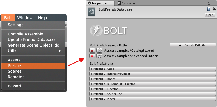 Bolt Prefab Database search paths