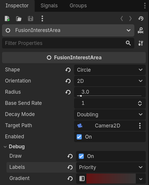 FusionInterestArea — Node Inspector Settings