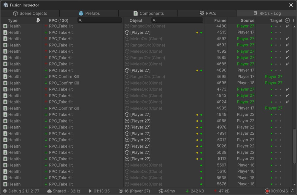 RPC Log with per-column filters.