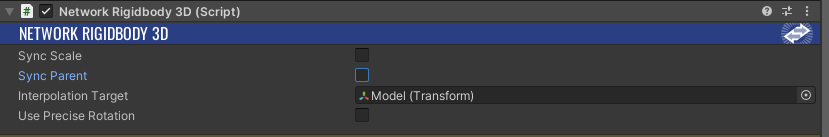 settings for most networkrigidbody3d components in this sample.