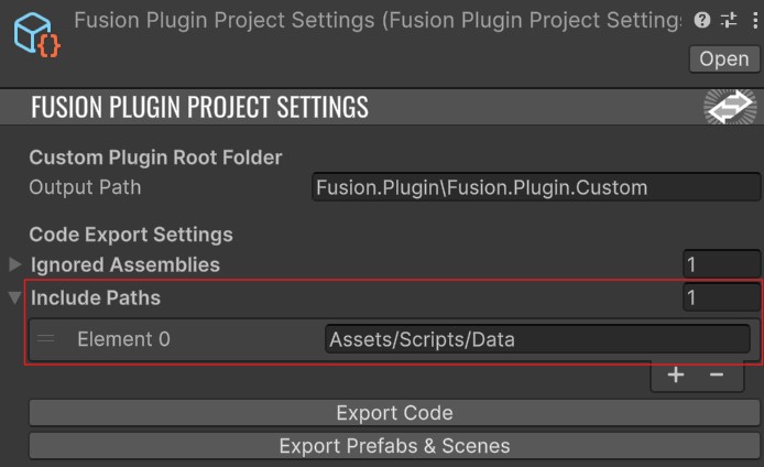 Fusion Plugin Project Settings