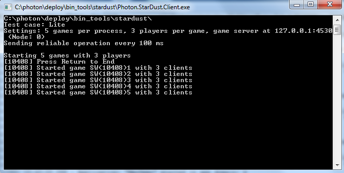 photon server screenshot: test client