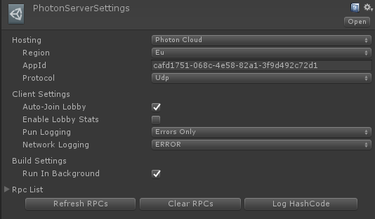Photon Server Settings