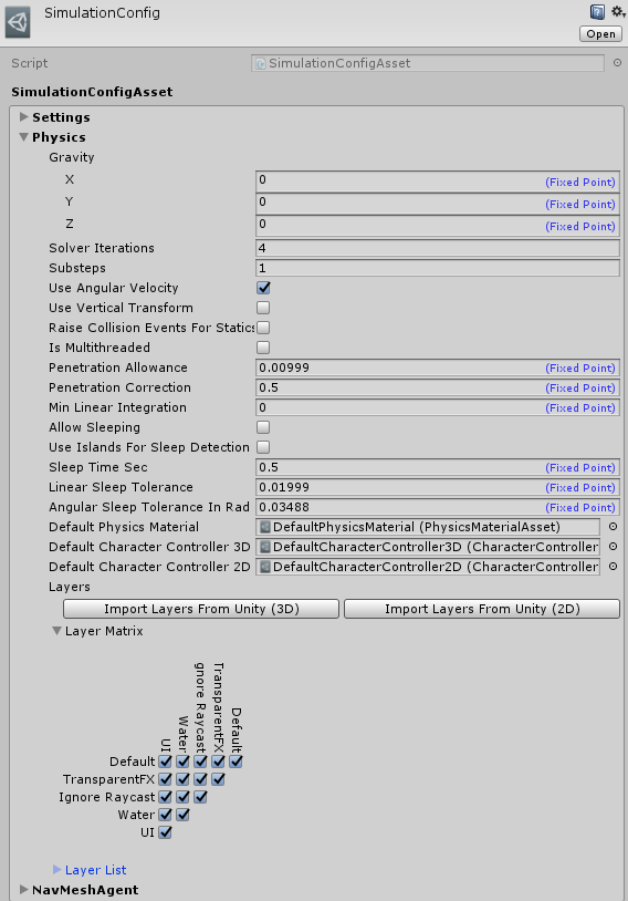 Physics Settings on SimulationConfig