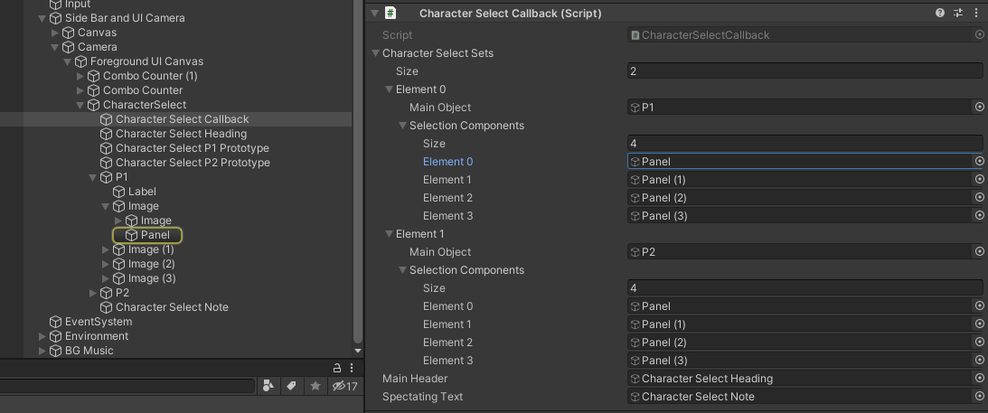 character select callback setup