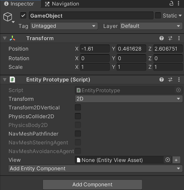 entity prototype script on an empty gameobjet