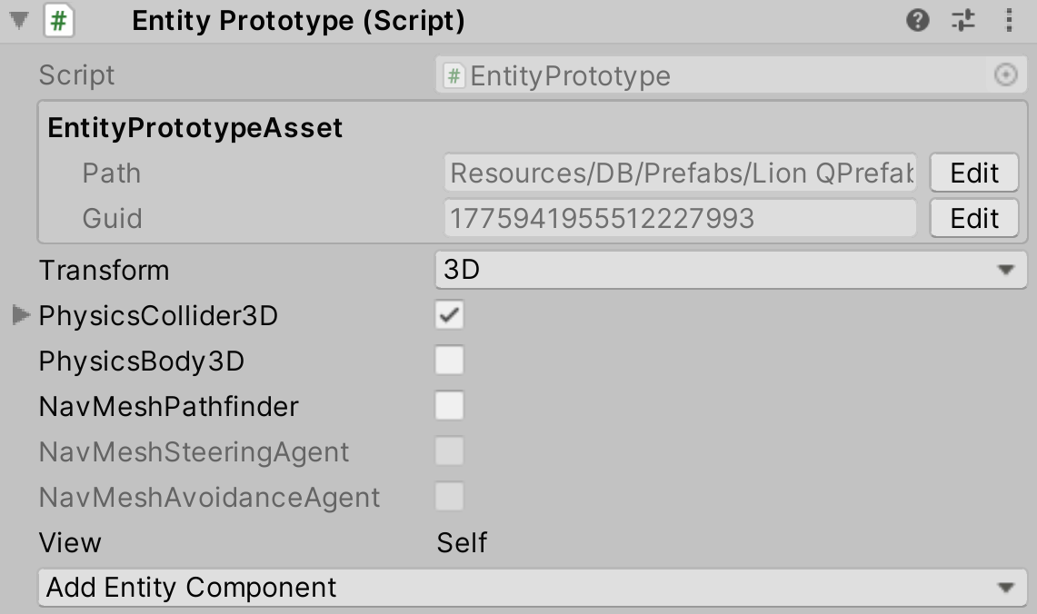 adjusting an entity prototype's physics properties via the unity editor
