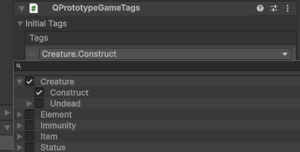 Picking an entity prototype's initial tags from the tag tree.