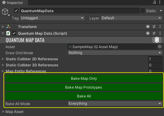 step 3 - baking the map saves the scene colliders as a quantum asset (map)