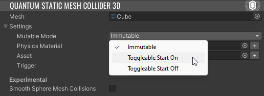 enable toggle on 3d static mesh colliders