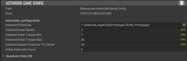 The AsteroidGameConfig