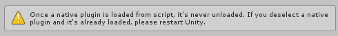 unity editor warning for native library files