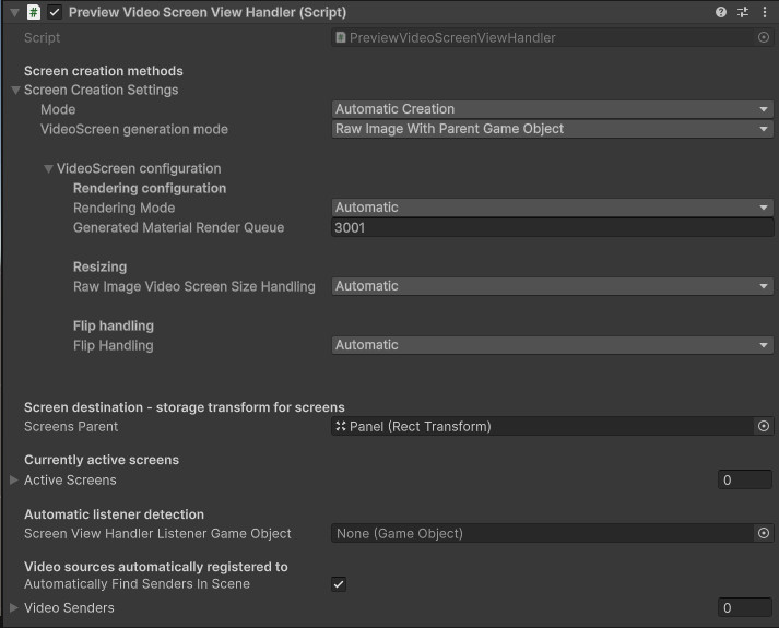 PreviewVideoScreenViewHandler component
