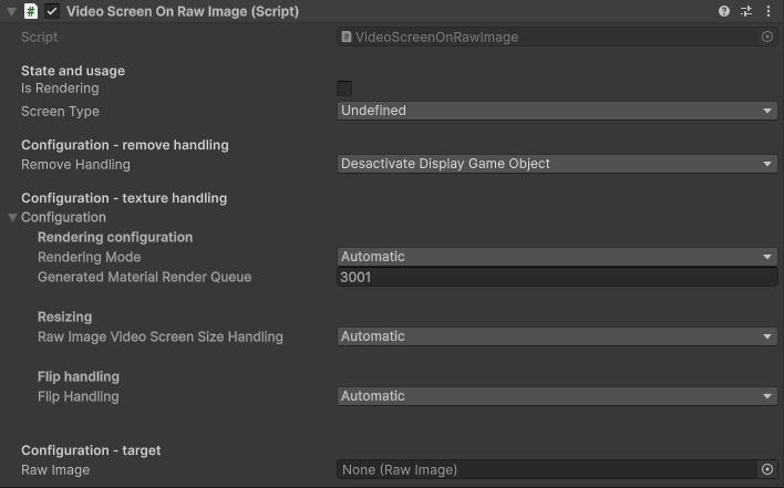 VideoScreenOnRawImage component